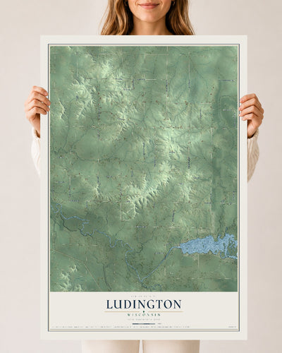 Map of Ludington, Wisconsin, 24 x 36 inch unframed archival matte print
