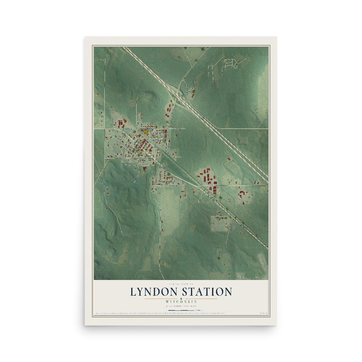 Map of Lyndon Station, Wisconsin, 12 x 18 inch unframed archival matte print