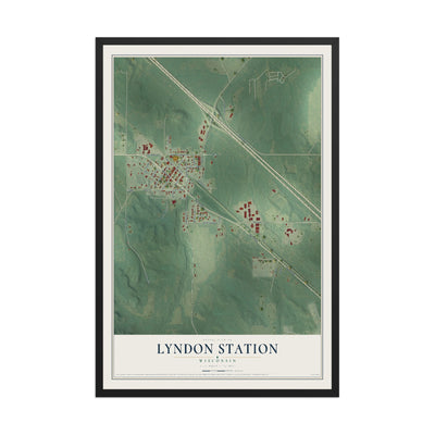 Map of Lyndon Station, Wisconsin, 12 x 18 inch print in a black wood frame