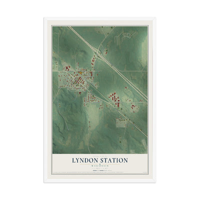 Map of Lyndon Station, Wisconsin, 12 x 18 inch print in a white wood frame