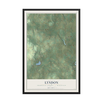 Map of Lyndon, Sheboygan County, Wisconsin, 12 x 18 inch print in a black wood frame