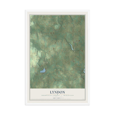Map of Lyndon, Sheboygan County, Wisconsin, 12 x 18 inch print in a white wood frame