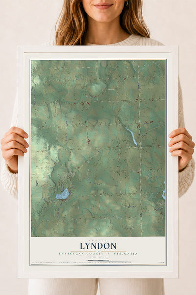 Map of Lyndon, Sheboygan County, Wisconsin, 18 x 24 inch print in a white wood frame