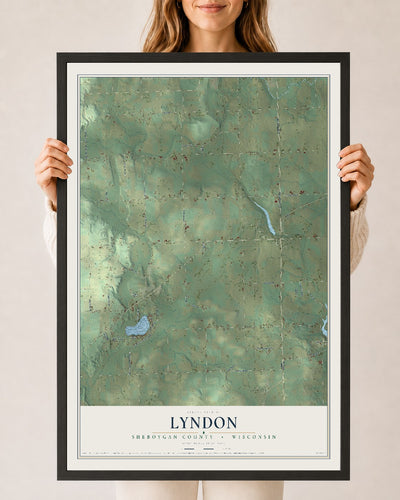 Map of Lyndon, Sheboygan County, Wisconsin, 24 x 36 inch print in a black wood frame