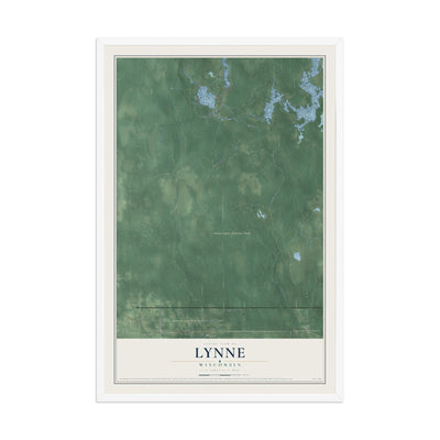 Map of Lynne, Wisconsin, 12 x 18 inch print in a white wood frame