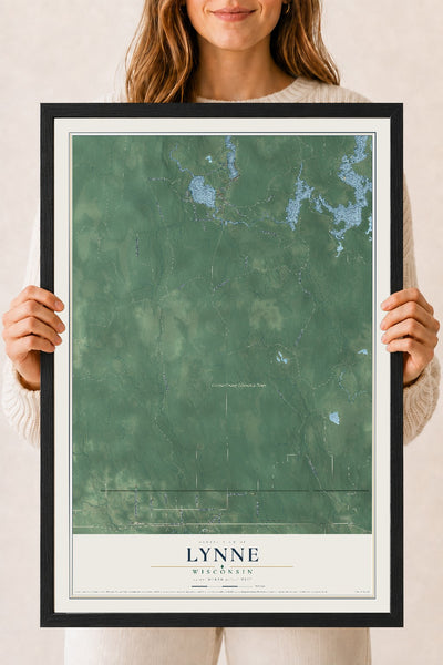 Map of Lynne, Wisconsin, 18 x 24 inch print in a black wood frame