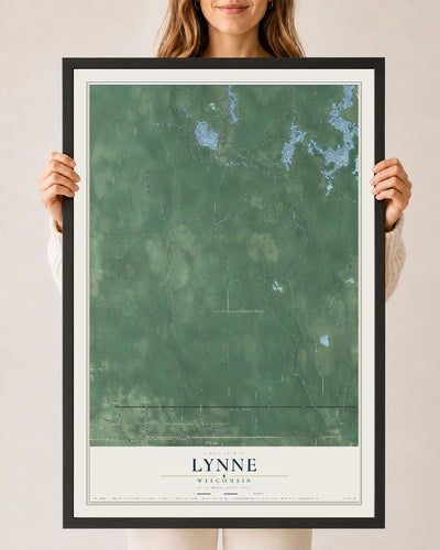 Map of Lynne, Wisconsin, 24 x 36 inch print in a black wood frame