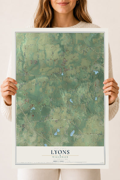 Map of Lyons, Wisconsin, 18 x 24 inch unframed archival matte print