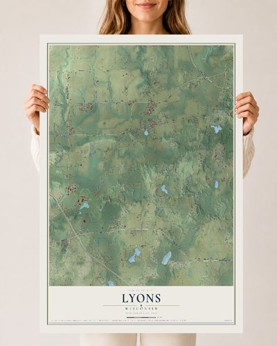 Map of Lyons, Wisconsin, 24 x 36 inch unframed archival matte print