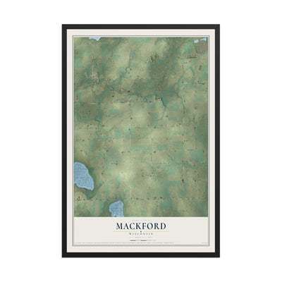 Map of Mackford, Wisconsin, 12 x 18 inch print in a black wood frame