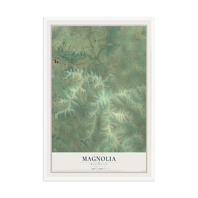 Map of Magnolia, Wisconsin, 12 x 18 inch print in a white wood frame