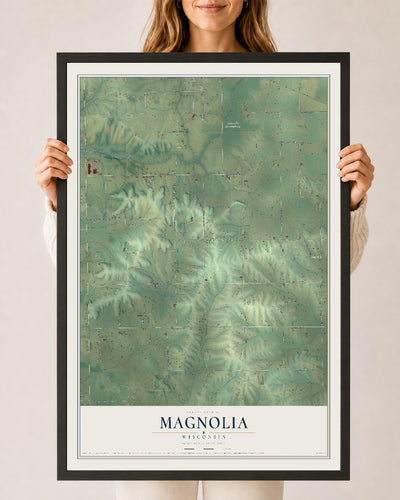 Map of Magnolia, Wisconsin, 24 x 36 inch print in a black wood frame