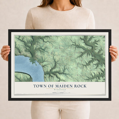 Map of the Town of Maiden Rock, Wisconsin, 12 x 18 inch print in a black wood frame