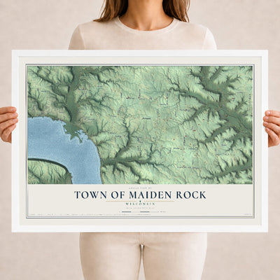 Map of the Town of Maiden Rock, Wisconsin, 18 x 24 inch print in a white wood frame