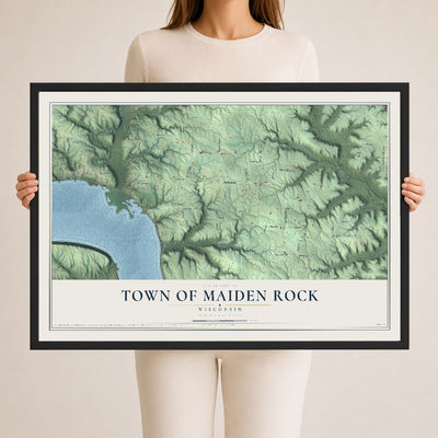 Map of the Town of Maiden Rock, Wisconsin, 24 x 36 inch print in a black wood frame