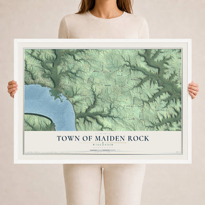 Map of the Town of Maiden Rock, Wisconsin, 24 x 36 inch print in a white wood frame