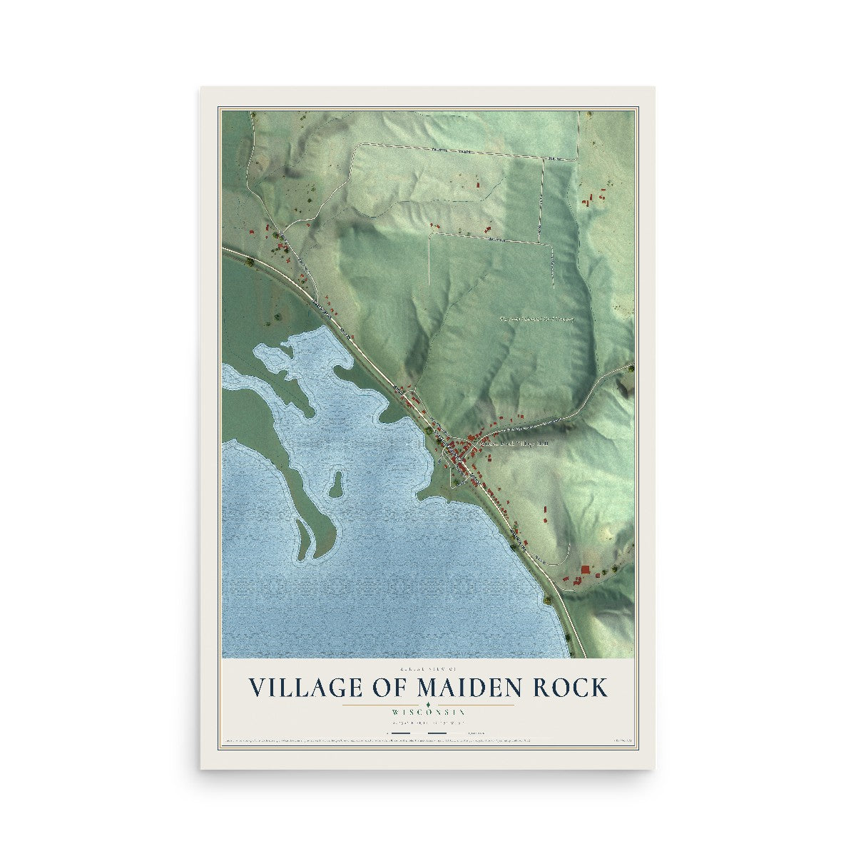Map of Maiden Rock, Wisconsin, 12 x 18 inch unframed archival matte print