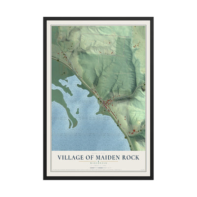 Map of Maiden Rock, Wisconsin, 12 x 18 inch print in a black wood frame