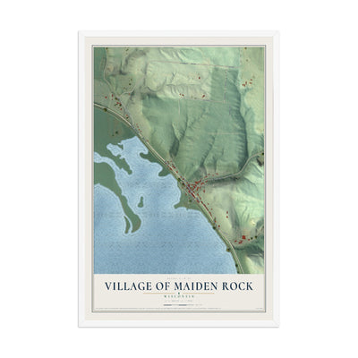 Map of Maiden Rock, Wisconsin, 12 x 18 inch print in a white wood frame