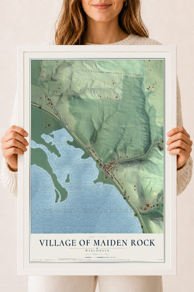 Map of Maiden Rock, Wisconsin, 18 x 24 inch print in a white wood frame