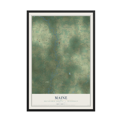 Map of Maine, Outagamie County, Wisconsin, 12 x 18 inch print in a black wood frame