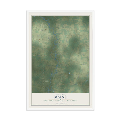 Map of Maine, Outagamie County, Wisconsin, 12 x 18 inch print in a white wood frame