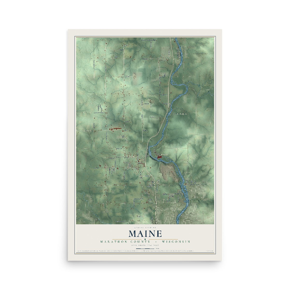 Map of Maine, Marathon County, Wisconsin, 12 x 18 inch unframed archival matte print