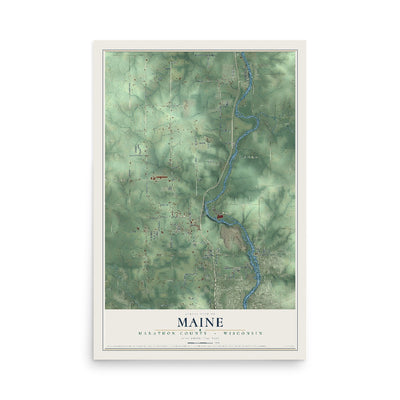 Map of Maine, Marathon County, Wisconsin, 12 x 18 inch unframed archival matte print