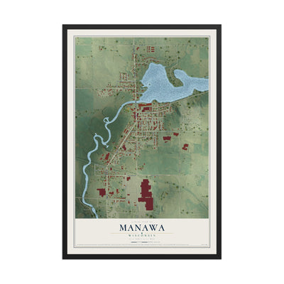 Map of Manawa, Wisconsin, 12 x 18 inch print in a black wood frame