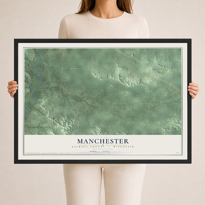 Map of Manchester, Jackson County, Wisconsin, 24 x 36 inch print in a black wood frame