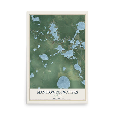 Map of Manitowish Waters, Wisconsin, 12 x 18 inch unframed archival matte print