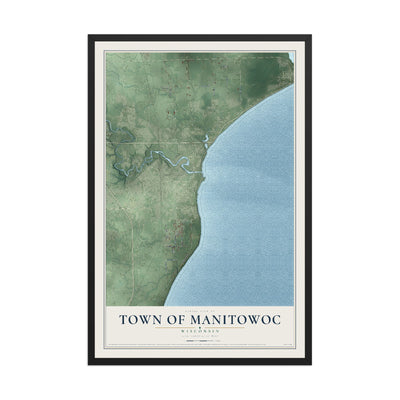 Map of the Town of Manitowoc, Wisconsin, 12 x 18 inch print in a black wood frame