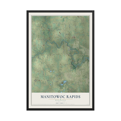 Map of Manitowoc Rapids, Wisconsin, 12 x 18 inch print in a black wood frame