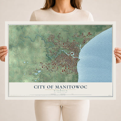 Map of Manitowoc, Wisconsin, 18 x 24 inch unframed archival matte print