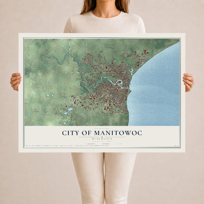 Map of Manitowoc, Wisconsin, 24 x 36 inch unframed archival matte print