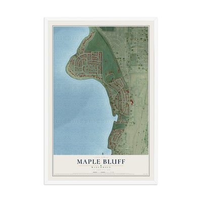 Map of Maple Bluff, Wisconsin, 12 x 18 inch print in a white wood frame