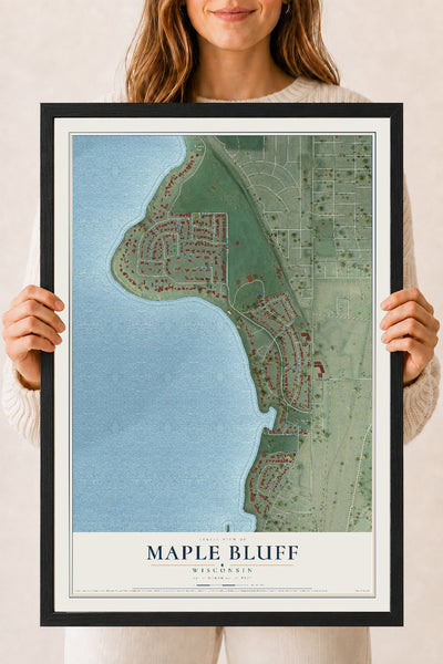 Map of Maple Bluff, Wisconsin, 18 x 24 inch print in a black wood frame