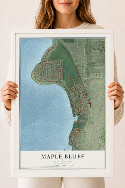 Map of Maple Bluff, Wisconsin, 18 x 24 inch print in a white wood frame