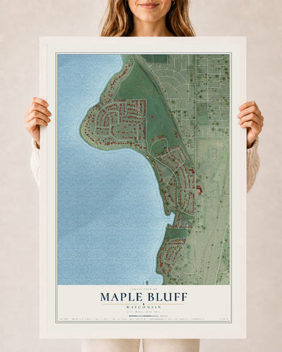 Map of Maple Bluff, Wisconsin, 24 x 36 inch print in a white wood frame