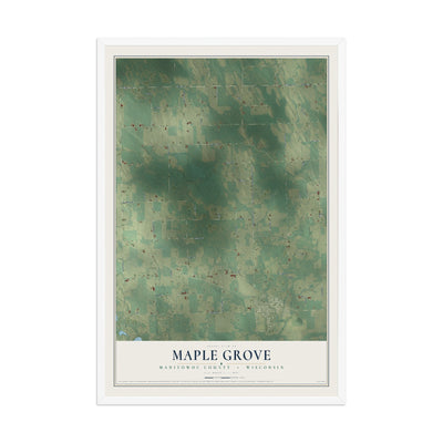 Map of Maple Grove, Manitowoc County, Wisconsin, 12 x 18 inch print in a white wood frame