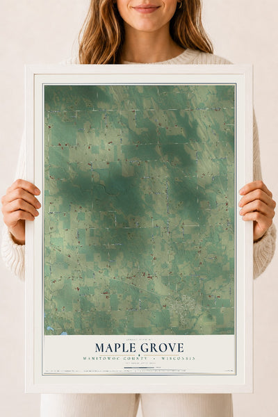 Map of Maple Grove, Manitowoc County, Wisconsin, 18 x 24 inch print in a white wood frame
