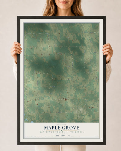 Map of Maple Grove, Manitowoc County, Wisconsin, 24 x 36 inch print in a black wood frame