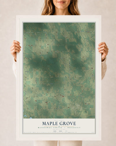 Map of Maple Grove, Manitowoc County, Wisconsin, 24 x 36 inch print in a white wood frame