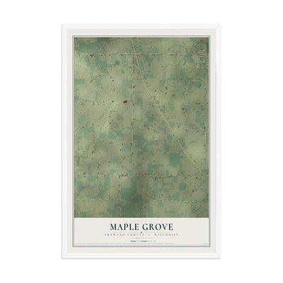 Map of Maple Grove, Shawano County, Wisconsin, 12 x 18 inch print in a white wood frame