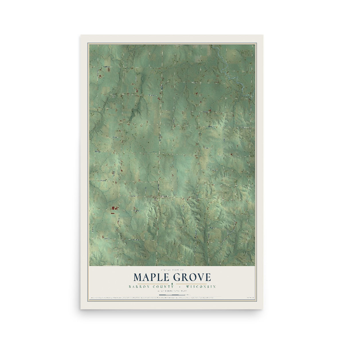 Map of Maple Grove, Barron County, Wisconsin, 12 x 18 inch unframed archival matte print