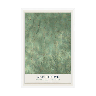 Map of Maple Grove, Barron County, Wisconsin, 12 x 18 inch print in a white wood frame