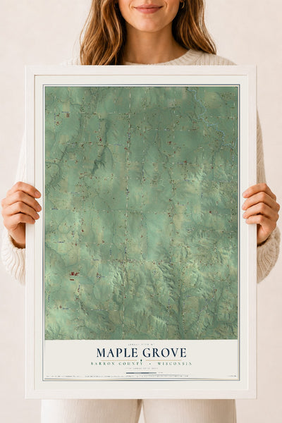 Map of Maple Grove, Barron County, Wisconsin, 18 x 24 inch print in a white wood frame