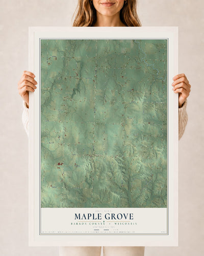 Map of Maple Grove, Barron County, Wisconsin, 24 x 36 inch print in a white wood frame