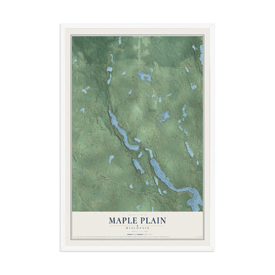 Map of Maple Plain, Wisconsin, 12 x 18 inch print in a white wood frame