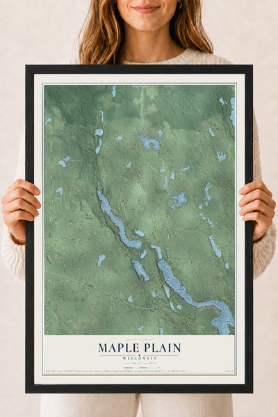 Map of Maple Plain, Wisconsin, 18 x 24 inch print in a black wood frame